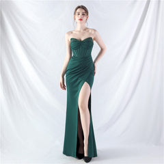 Elegant Beaded Split Rhinestone Evening Dress