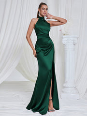 Elegant Slim Fit Halter Backless Slit Formal Dress