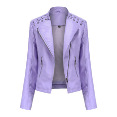 Women Leather Slim Thin Short Jacket