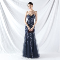 Beaded Stitching Mesh Sequined Evening Dress