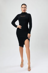 Women Half Turtleneck Long Sleeve Cutout Sweater Dress