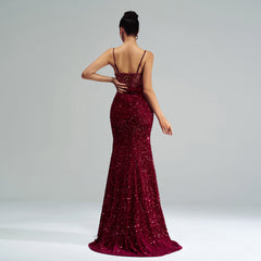 Elegant Cutout Boning Sequined Evening Dress