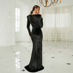 Elegant Long Sleeves Velvet Formal Dress