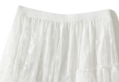 White Refined Handmade Lace Mesh Skirt