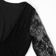 Women Deep V Plunge Lace Stitching Lining Sexy Party Dress