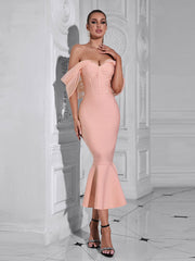 Women Solid Color Backless Sleeveless Slim Fishtail Formal Dress