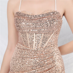 Elegant Boning Corset Beads Sequin Evening Dress