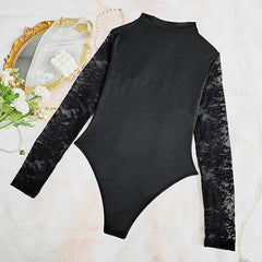 Sexy Lace See through Mesh Long Sleeve Bodysuit