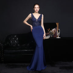 Elegant Lace Diamond Fishtail Evening Dress