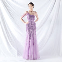 Elegant Beaded Floral Sequin Mesh Evening Dress