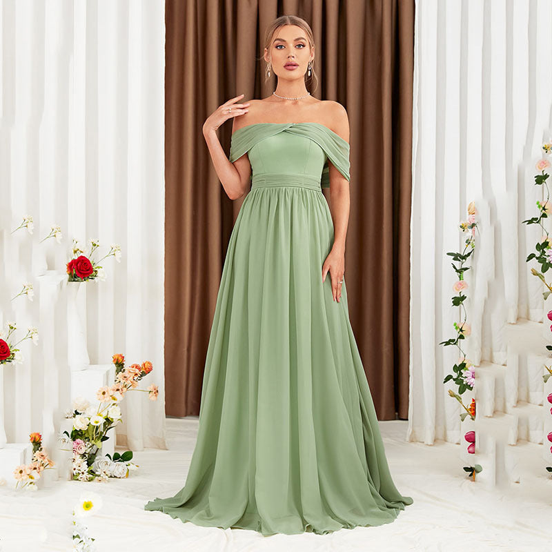 Off Shoulder Sleeveless Fruit Green Formal Dress