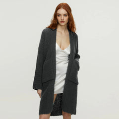 Women Knitted Twist Mid Length Cardigan