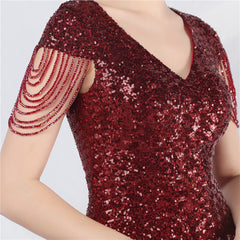 Elegant Craft Beaded Sequined Long A line Evening Dress