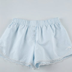 Contrast Color Bow Lace Loose Wide Leg Striped Shorts