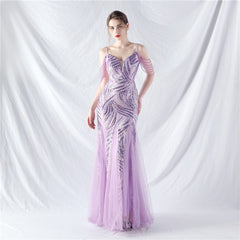 Elegant Sequin Mesh Beaded Evening Dress