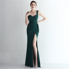 Satin Beaded Long Slit Formal Dress