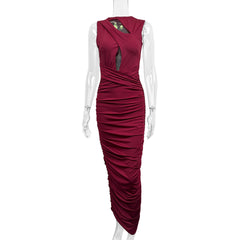 Women Elegant Pleated Slim Sleeveless Sheath Party Dress