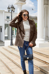 Women Faux Shearling Collared With Velvet Leather Jacket