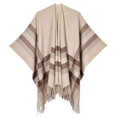 Autumn Winter Silver Striped Plaid Shawl