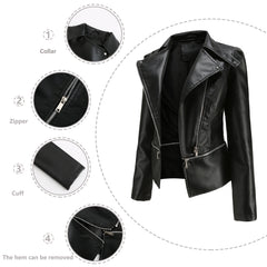 Women Detachable Hem Casual Faux Leather Jacket