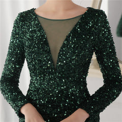 Elegant Long Sleeve Sequined Fishtail Evening Dress