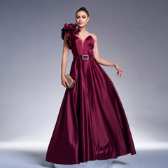 Elegant One Shoulder 3D Decoration Sequin Evening Dress