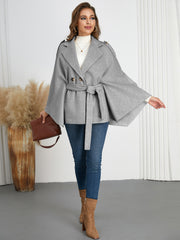 Collared Thin Strap Slim Fit Cloak Robe Woolen Coat