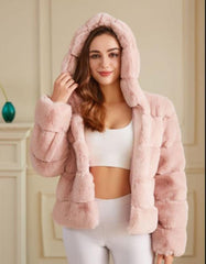 Short Solid Color Loose Hooded Faux Fur Coat