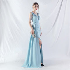 Elegant Satin Folding Beaded Evening Dress