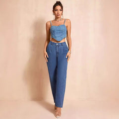 Casual High Waist Straight Leg Denim Jeans