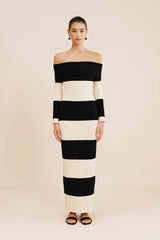 Women Color Block off the Shoulder Striped Dress