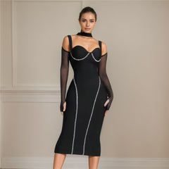 Sexy Cutout Rhinestone Stitching Bandage Formal Dress