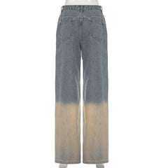 Street Gradient Frayed Washed Loose Jeans