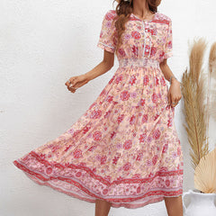 Women Pink Printed Floral Vacation Dress