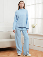 Women Basic Sweater Knitted Trousers Casual Two-Piece Set