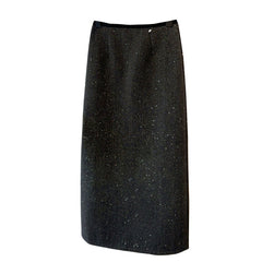 Woolen Dark Sequin High Waist Back Slit Skirt