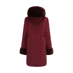 Women Detachable Fur Collar Hooded Warm Cotton Padded Coat