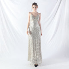 Elegant V-Neck A line Sequined Formal Dress