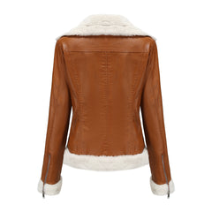 Long Sleeves Turn down Collar Fleece Leather Jacket