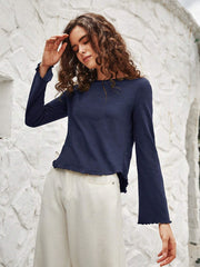 Round Neck Stringy Flare-Sleeve Knitted Top