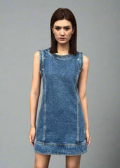 Elegant Denim Stitching Oversleeves Party Dress