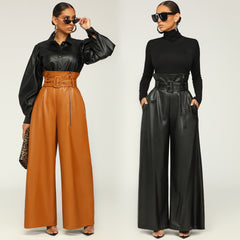 Women High Waist Faux Leather Pants