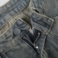 Women Washed Worn Straight Jeans