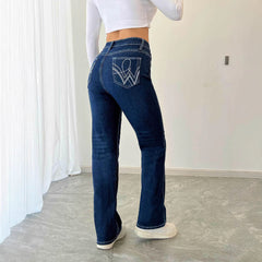 Casual Straight Leg Stretch Embroidery Jeans