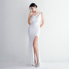 Elegant Sequin Beaded Shoulder Slim Fit Formal Dress