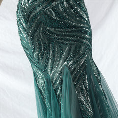 Beaded Stitching Mesh Sequined Evening Dress