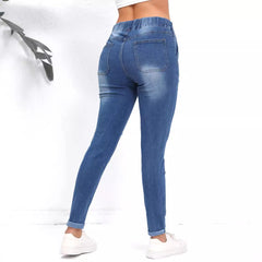 Slim Fit High Waist Hole Denim Jeans