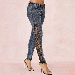 Women Lace Slim Fit Patchwork Denim Jeans