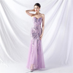 Beaded Stitching Mesh Sequined Evening Dress