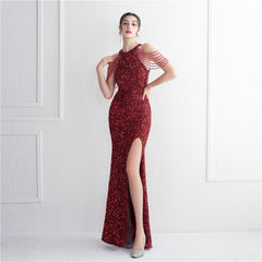 Elegant Micro Glass Beaded Sequined Evening Dress